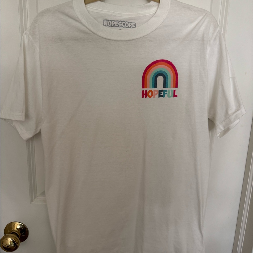 HOPESCOPE White T-Shirt with Rainbow Graphic